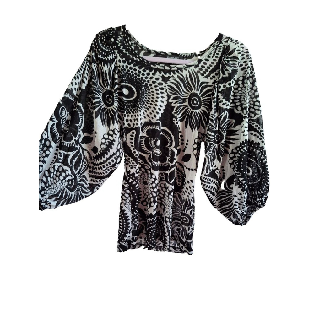 Karen Kane Black & White Floral Blouse M Boardroom.chic officecore